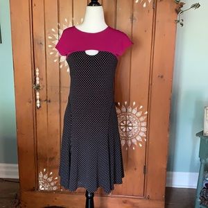 Eva Varro knee length polka dot dress.